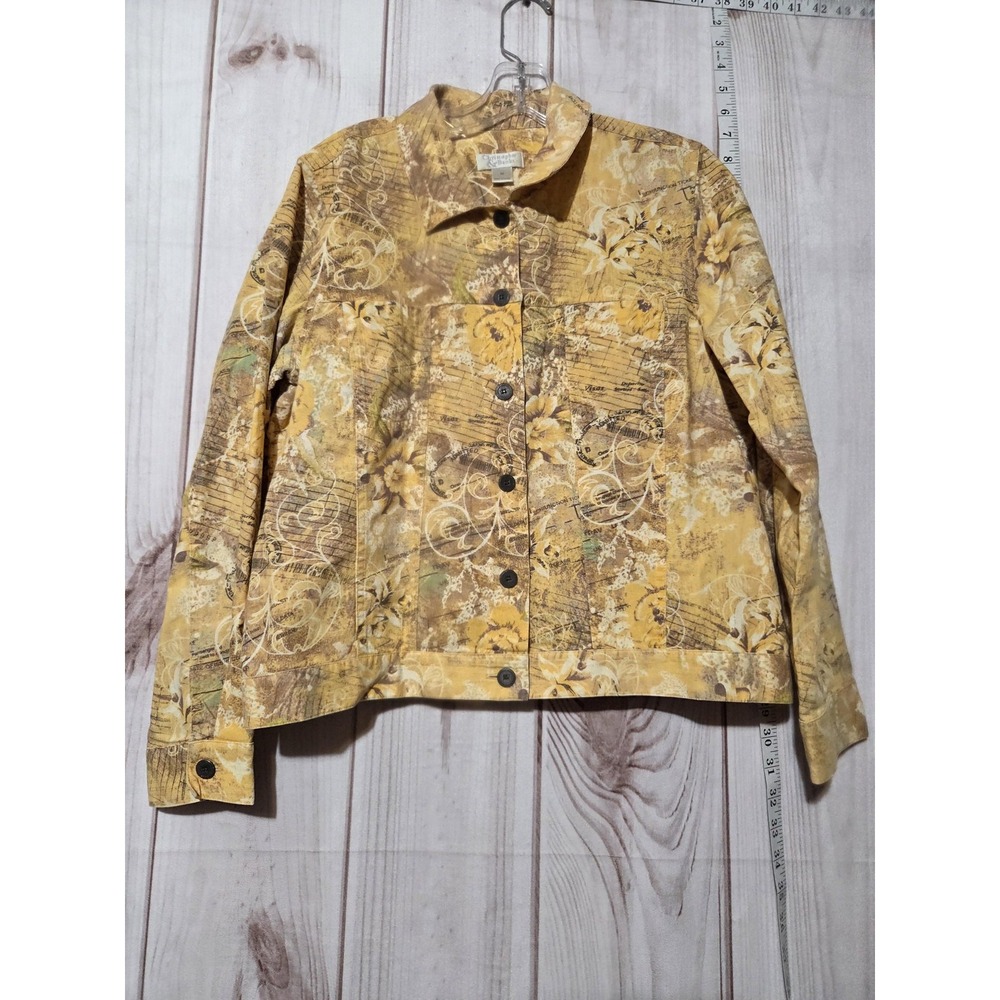 Christopher Banks Jacket Womens Medium Floral Button Up Linen Blend 2000s Y2K